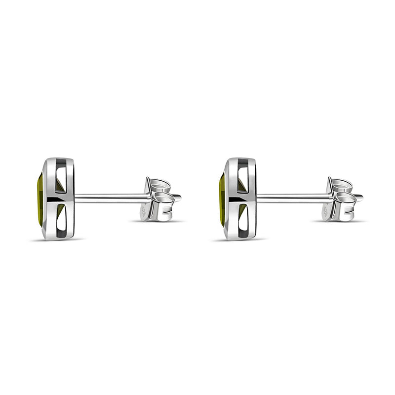 Sterling Silver Peridot Oval Framed Stud Earrings