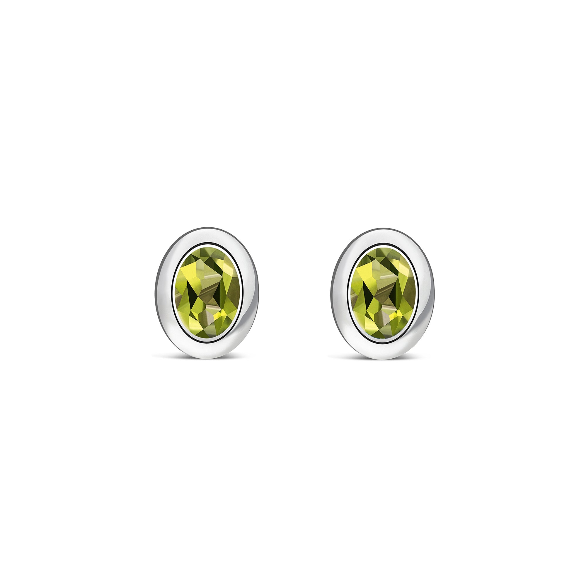 Sterling Silver Peridot Oval Framed Stud Earrings