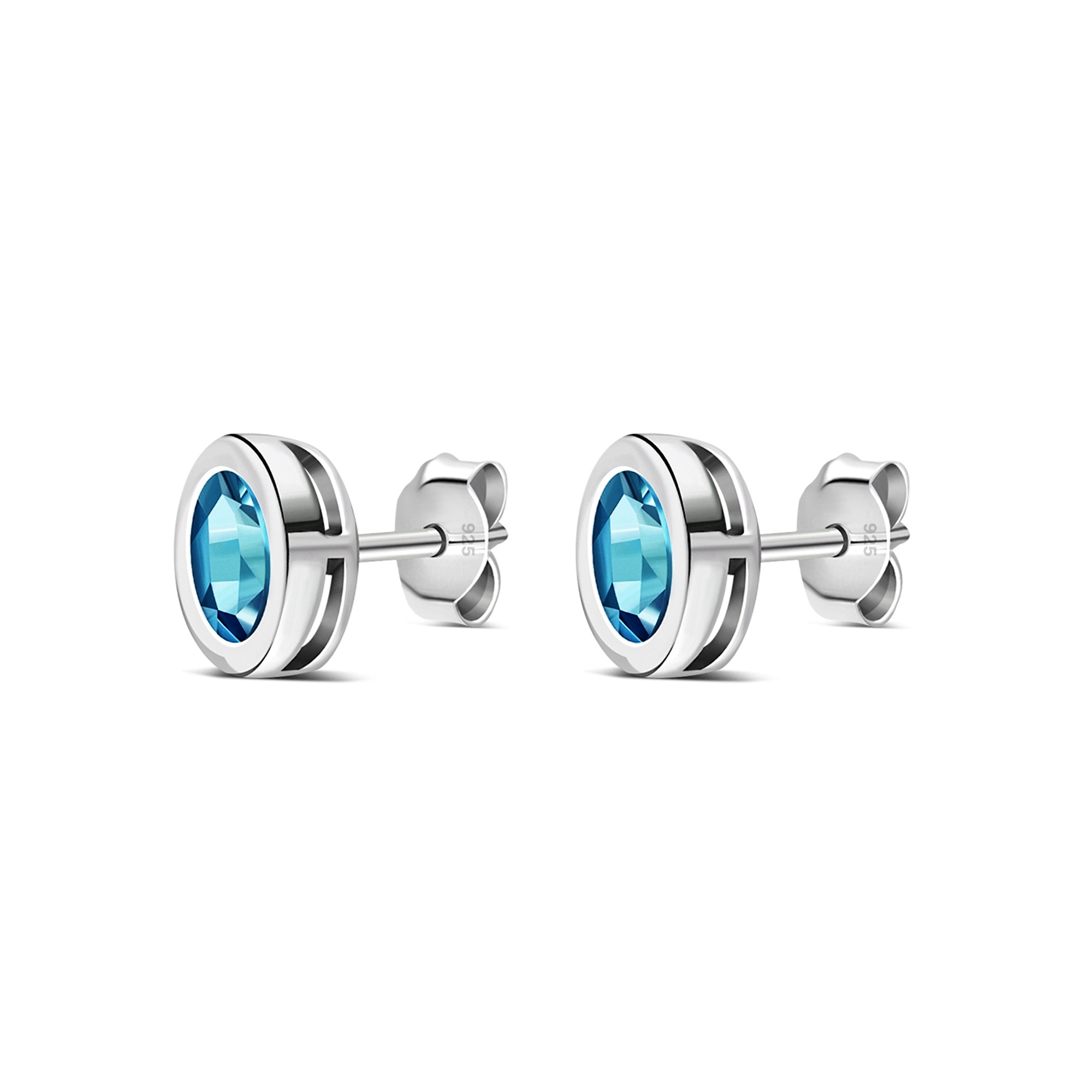 Sterling Silver Swiss Blue Topaz Oval Framed Stud Earrings