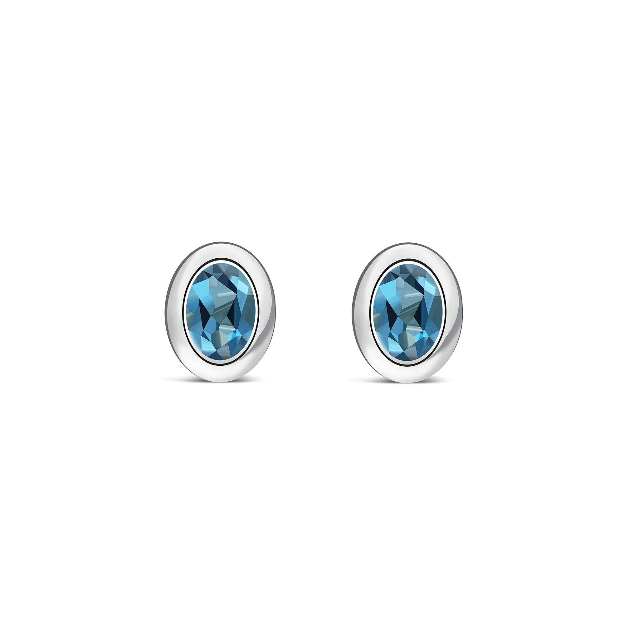 Sterling Silver Swiss Blue Topaz Oval Framed Stud Earrings
