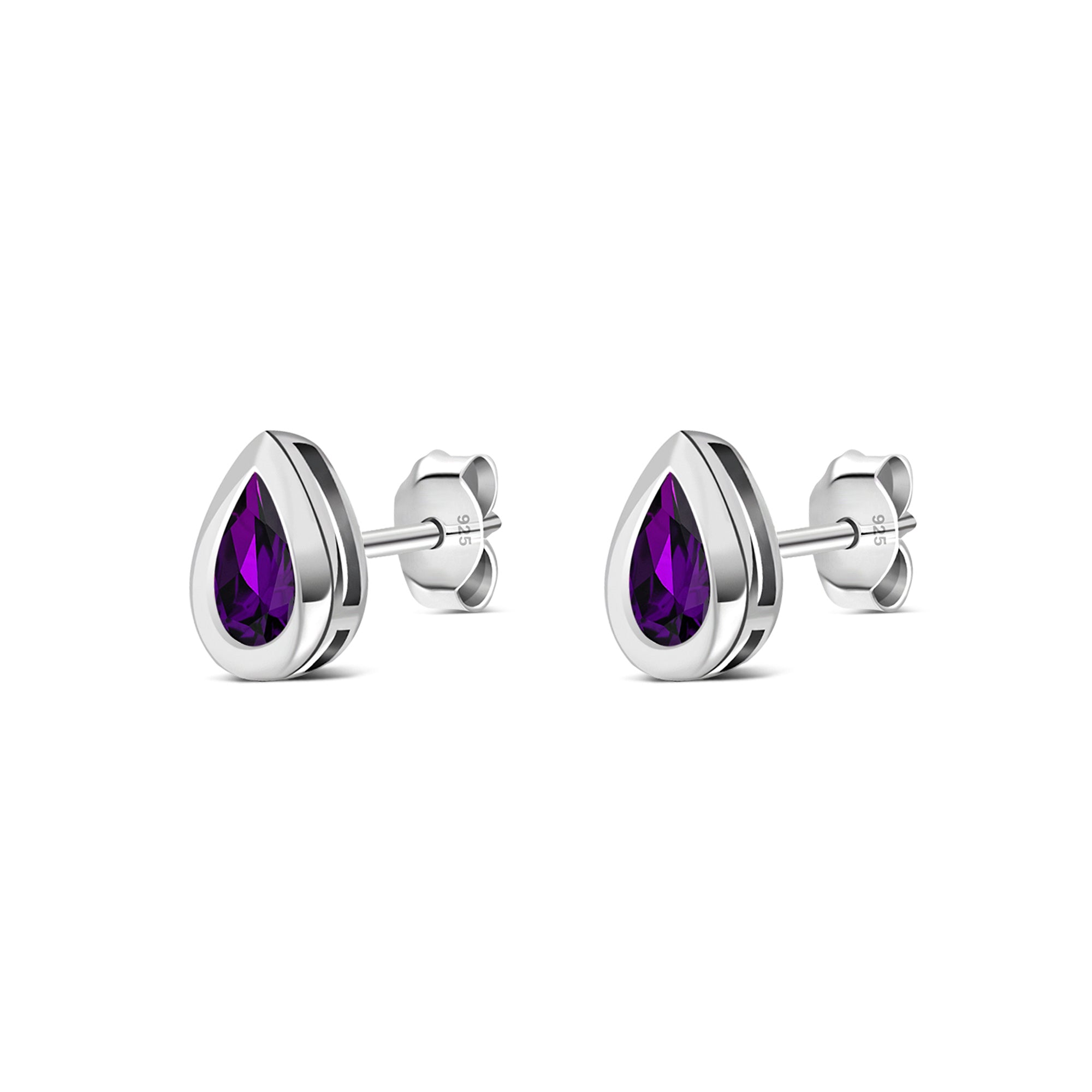 Sterling Silver Amethyst Teardrop Framed Stud Earrings