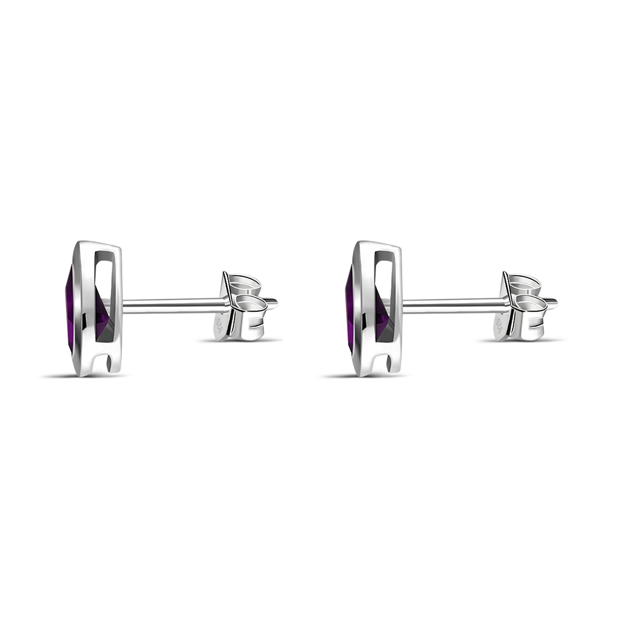 Sterling Silver Amethyst Teardrop Framed Stud Earrings