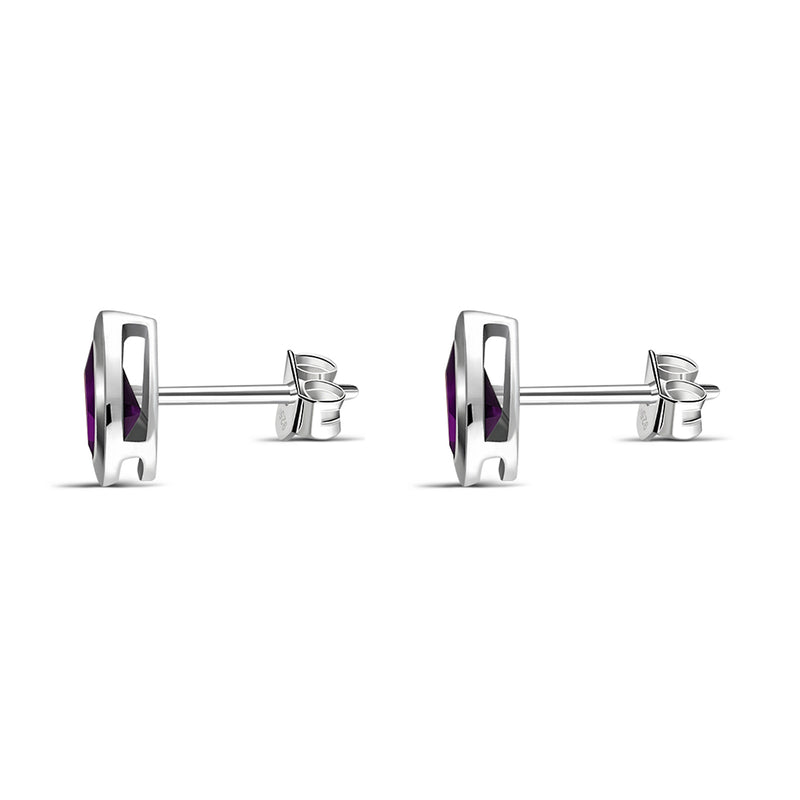 Sterling Silver Amethyst Teardrop Framed Stud Earrings
