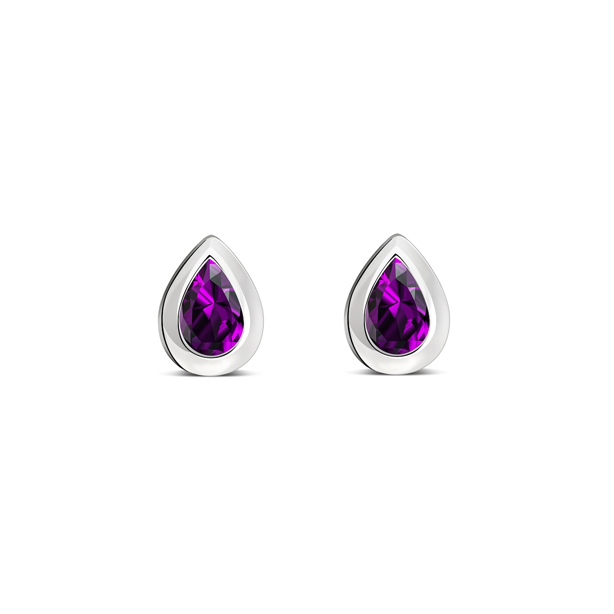 Sterling Silver Amethyst Teardrop Framed Stud Earrings