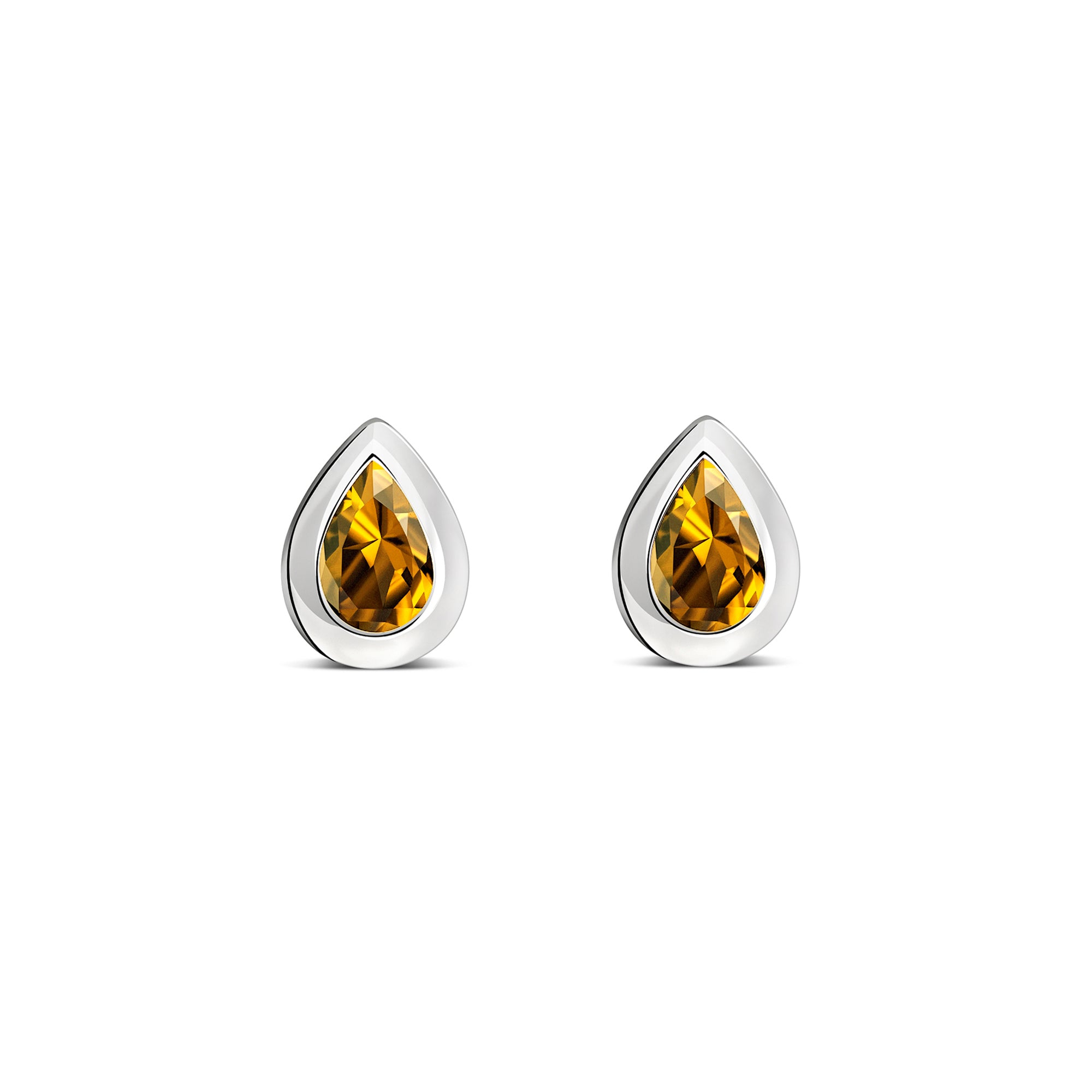 Sterling Silver Citrine Teardrop Framed Stud Earrings