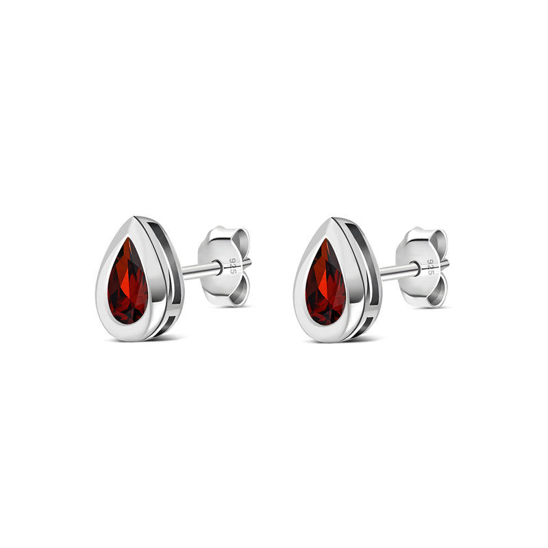 Sterling Silver Garnet Teardrop Framed Stud Earrings