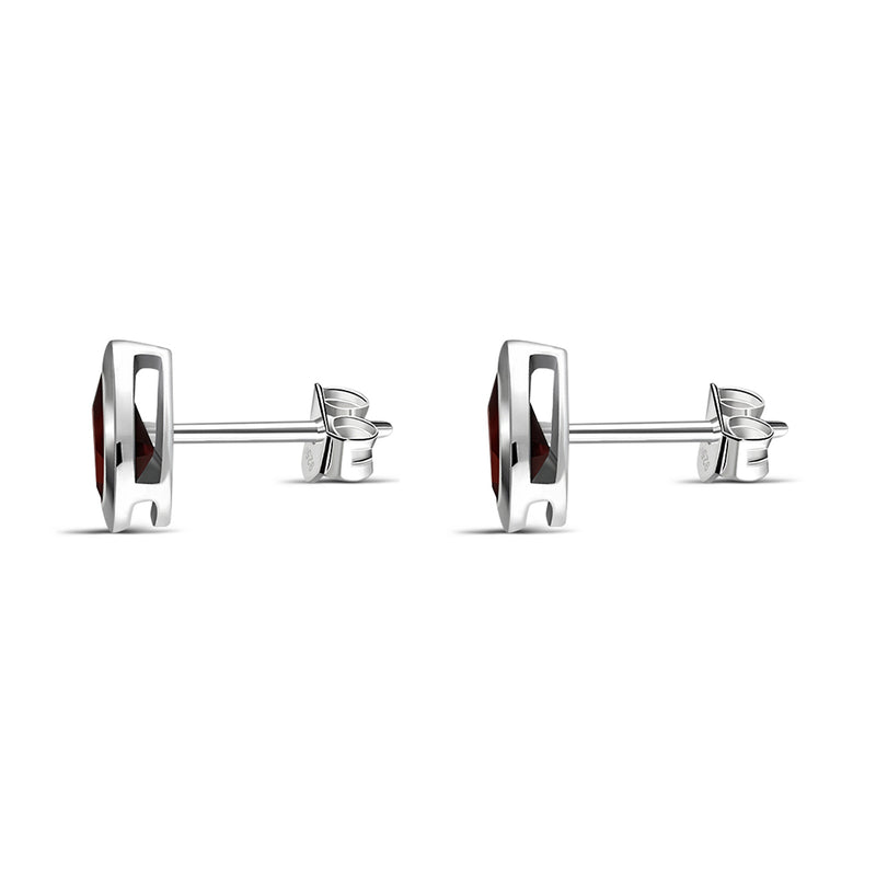 Sterling Silver Garnet Teardrop Framed Stud Earrings