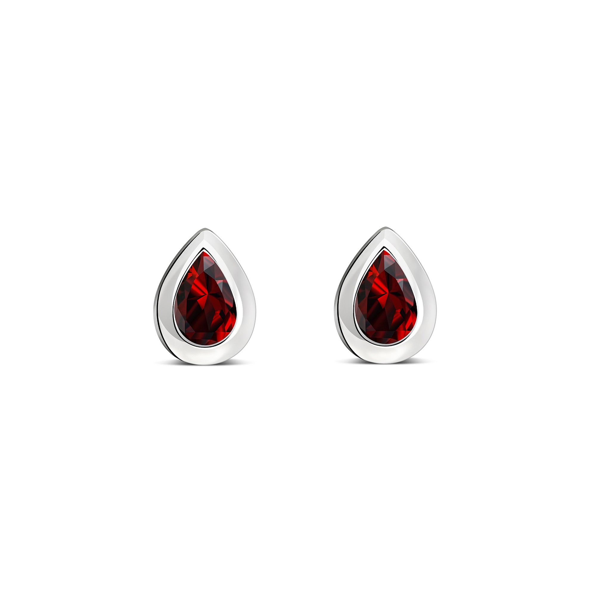 Sterling Silver Garnet Teardrop Framed Stud Earrings