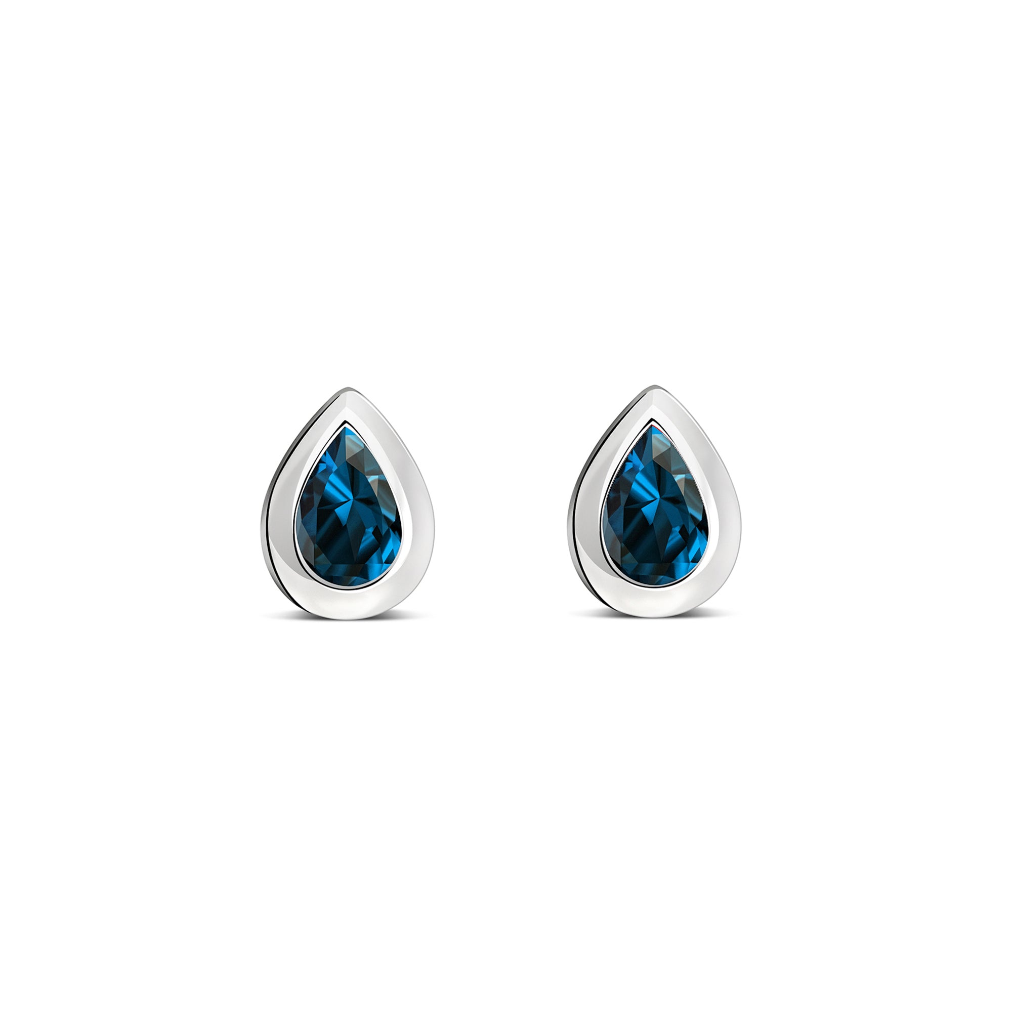 Sterling Silver London Blue Topaz Teardrop Framed Stud Earrings