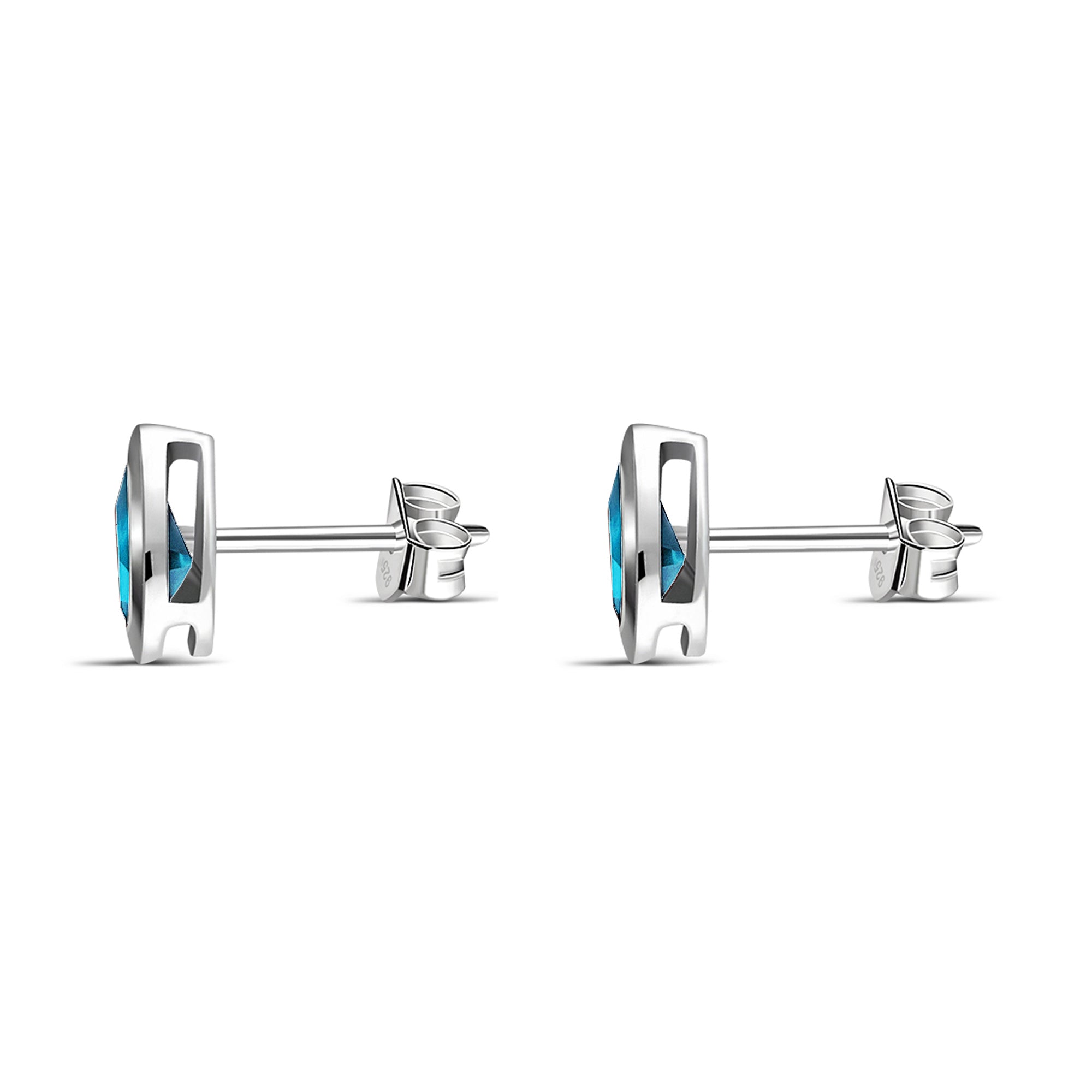 Sterling Silver Swiss Blue Topaz Teardrop Framed Stud Earrings