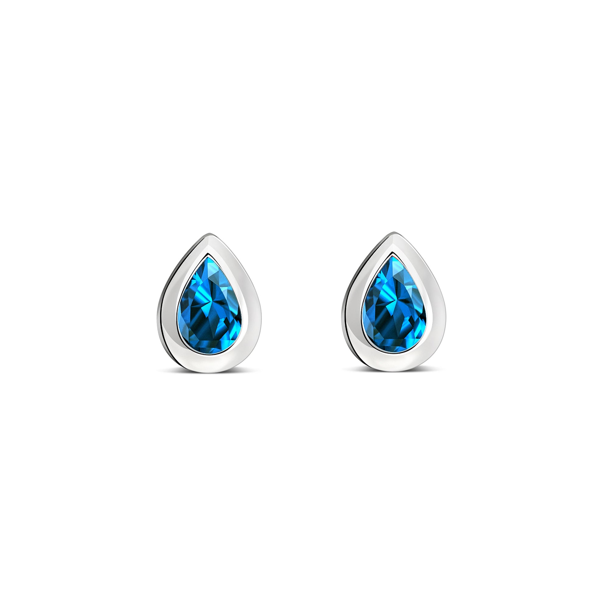 Sterling Silver Swiss Blue Topaz Teardrop Framed Stud Earrings