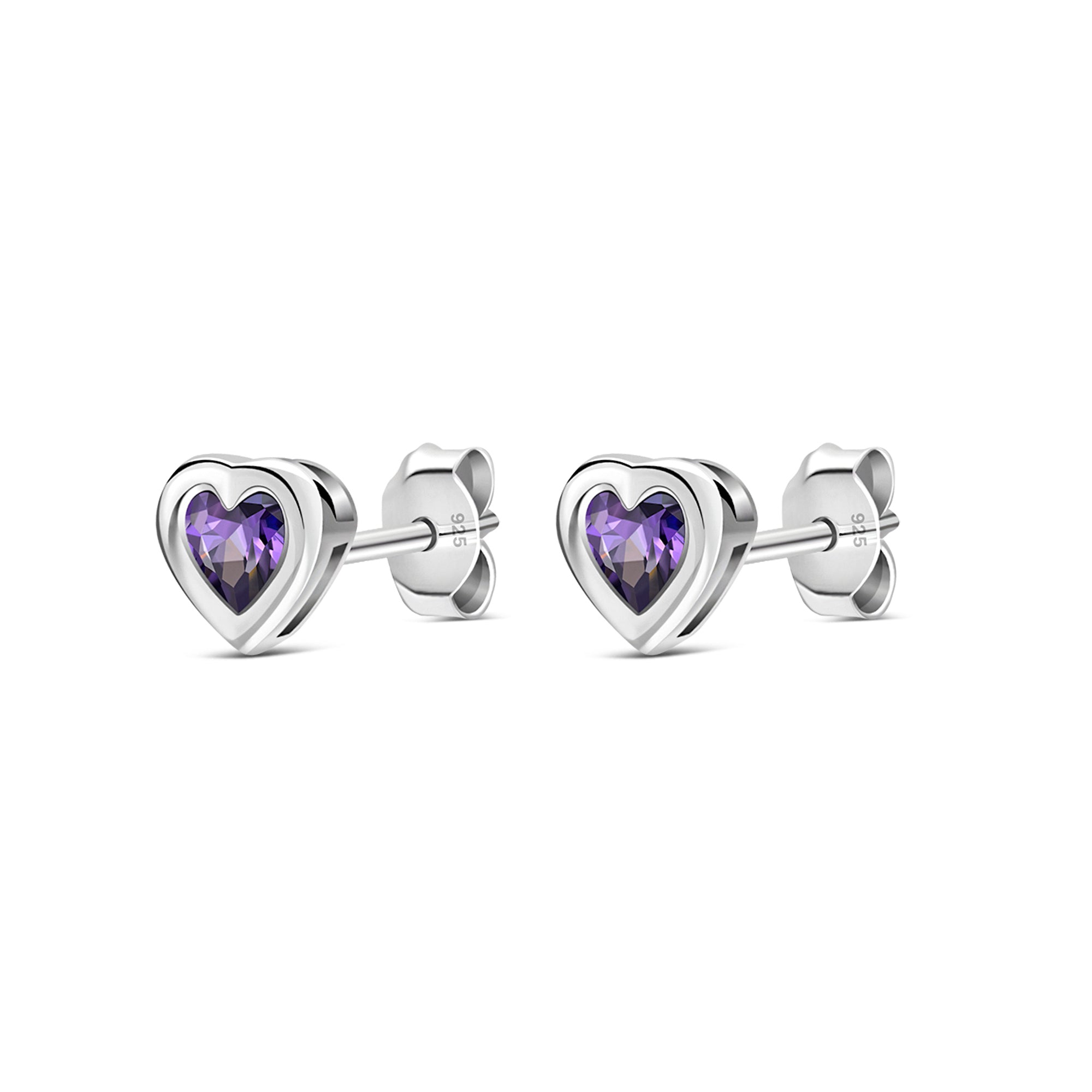 Sterling Silver Amethyst Heart Framed Stud Earrings