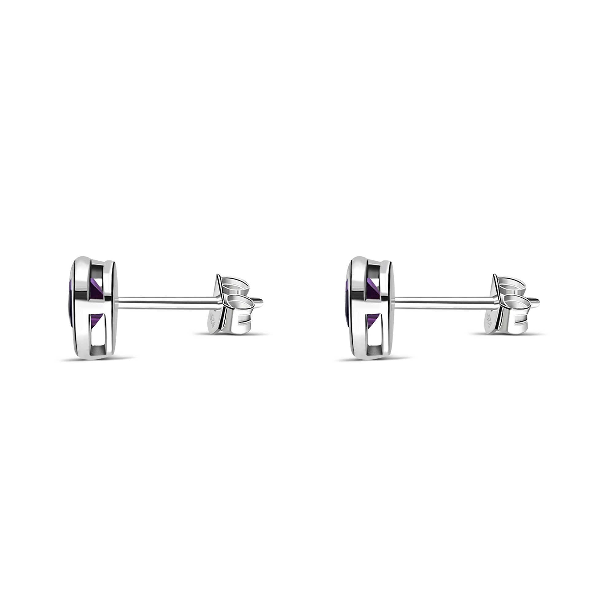 Sterling Silver Amethyst Heart Framed Stud Earrings