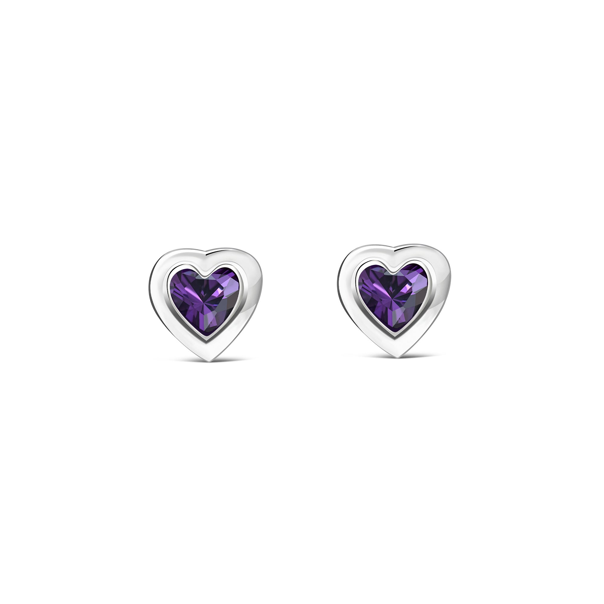 Sterling Silver Amethyst Heart Framed Stud Earrings