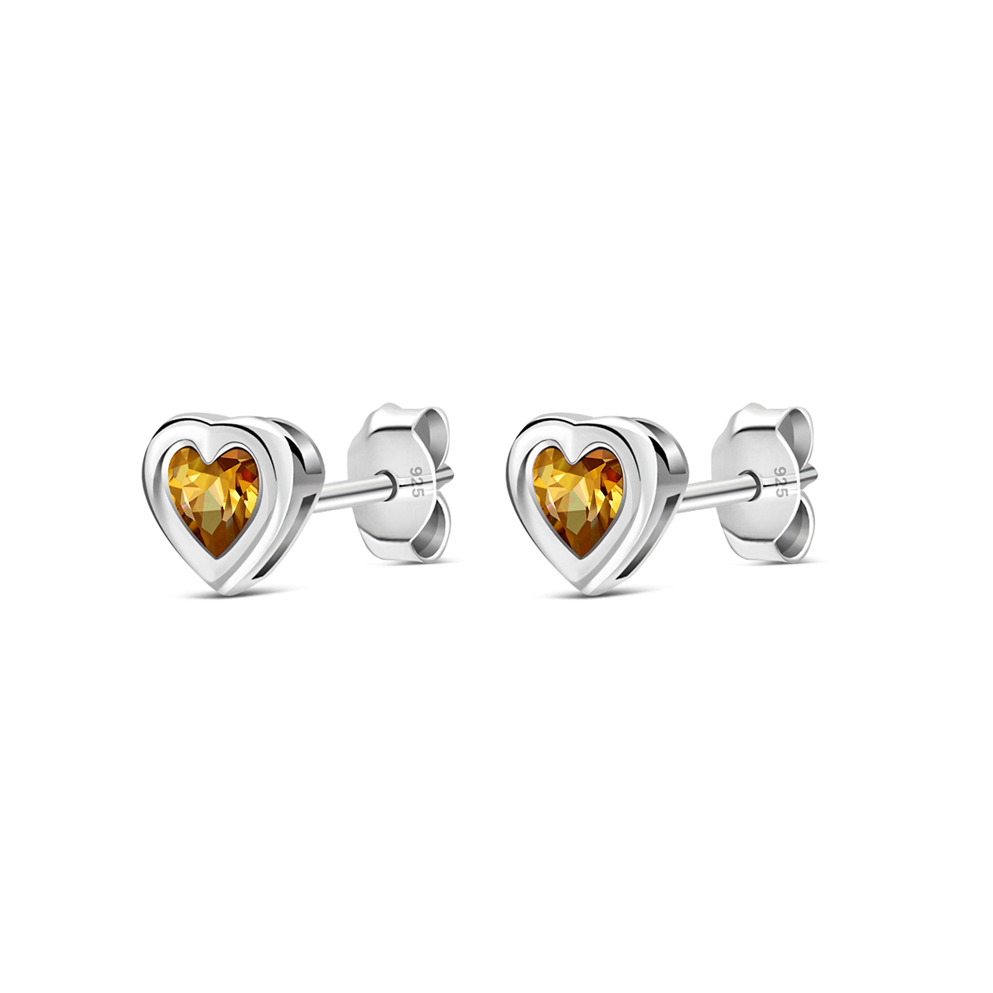 Sterling Silver Citrine Framed Heart Stud Earrings