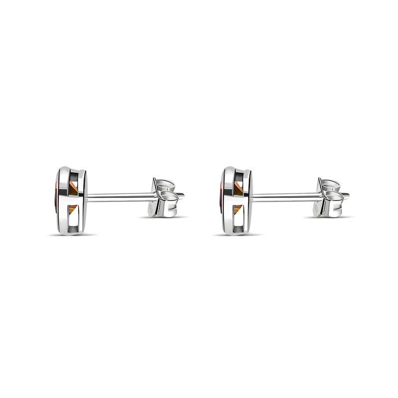 Sterling Silver Citrine Framed Heart Stud Earrings