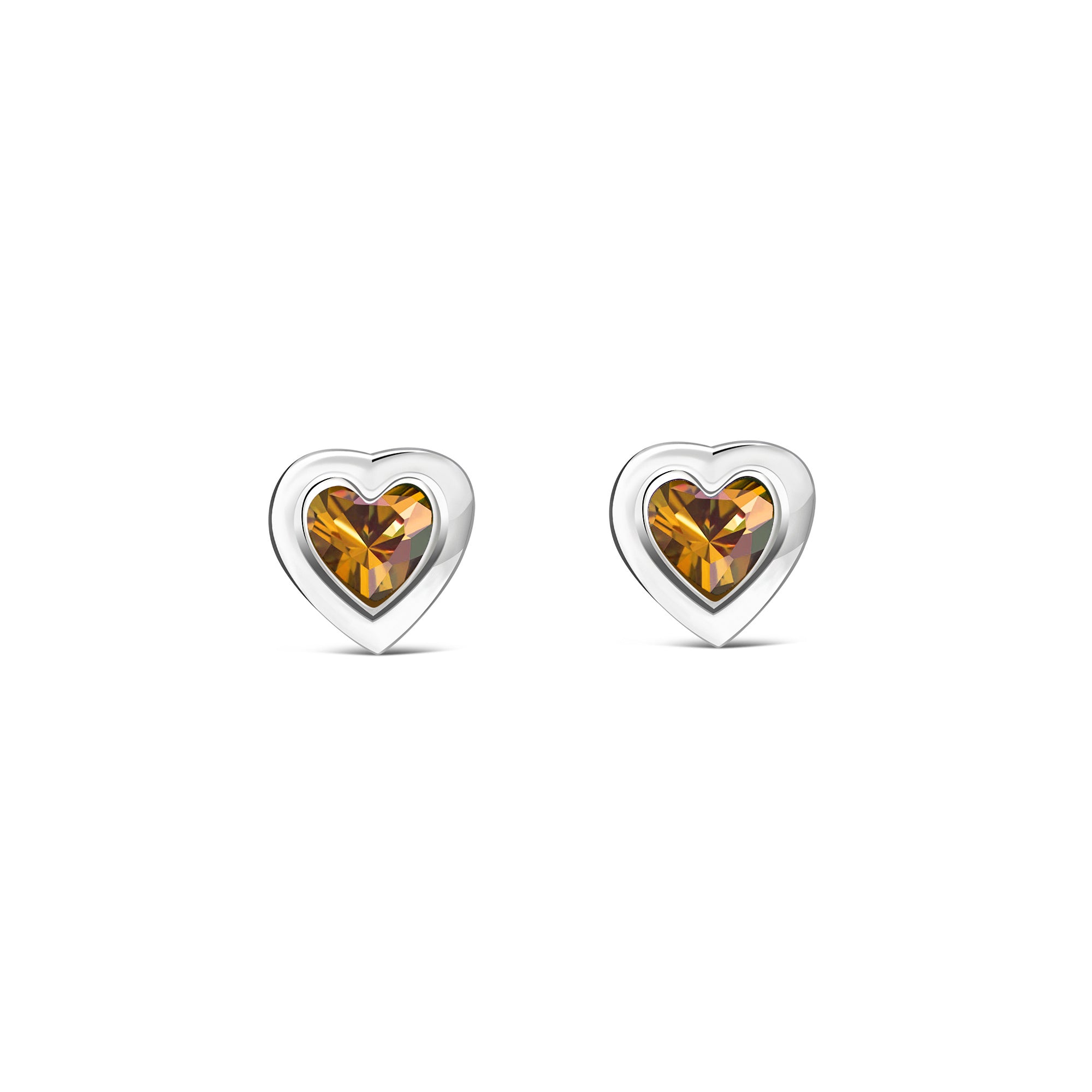 Sterling Silver Citrine Framed Heart Stud Earrings