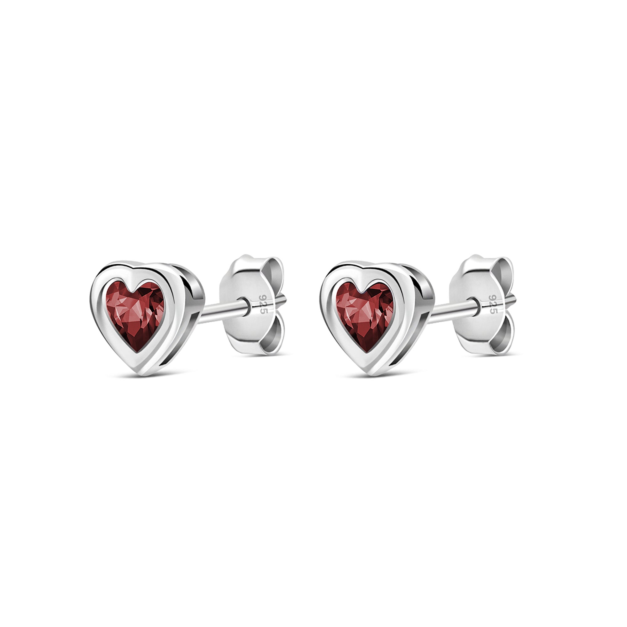 Sterling Silver Garnet Heart Framed Stud Earrings