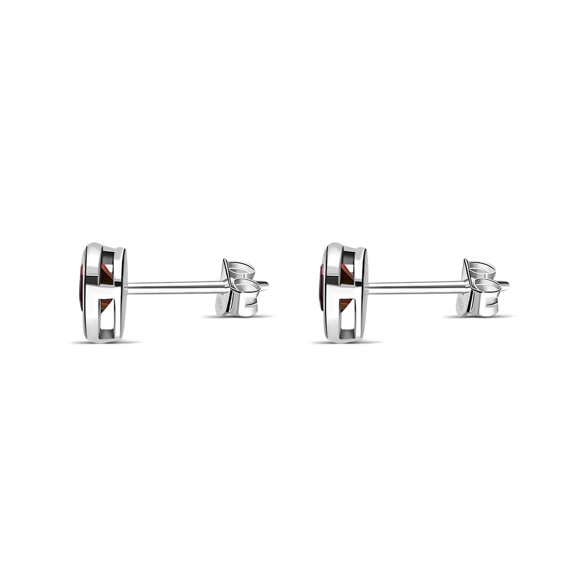 Sterling Silver Garnet Heart Framed Stud Earrings