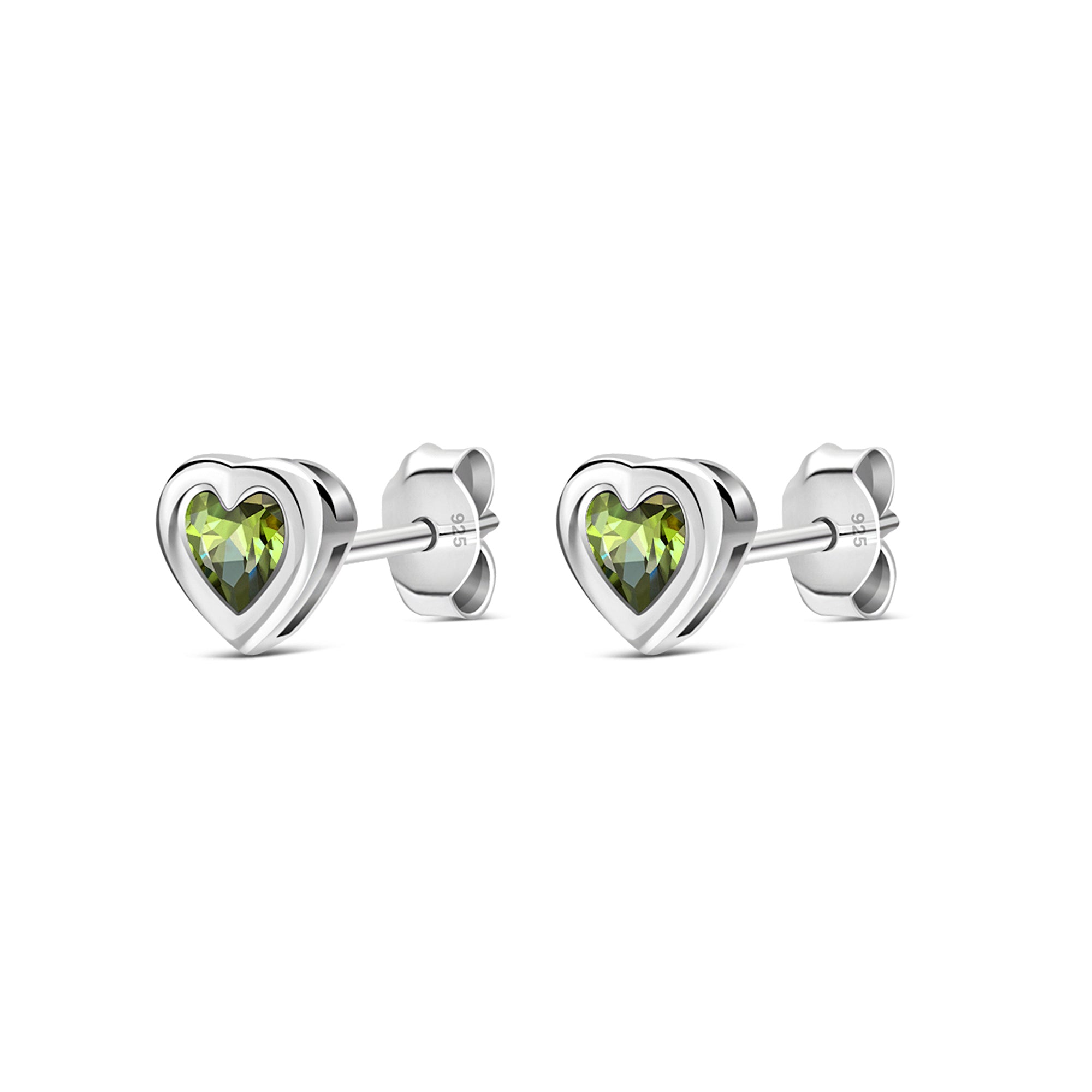 Sterling Silver Peridot Heart Framed Stud Earrings
