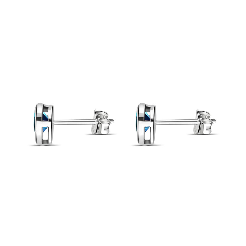 Sterling Silver Swiss Blue Topaz Heart Framed Stud Earrings