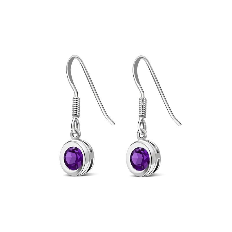 Sterling Silver Amethyst 5mm Round Framed Drop Earrings