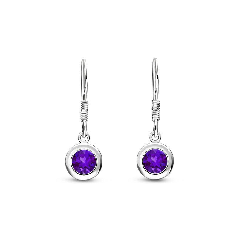 Sterling Silver Amethyst 5mm Round Framed Drop Earrings