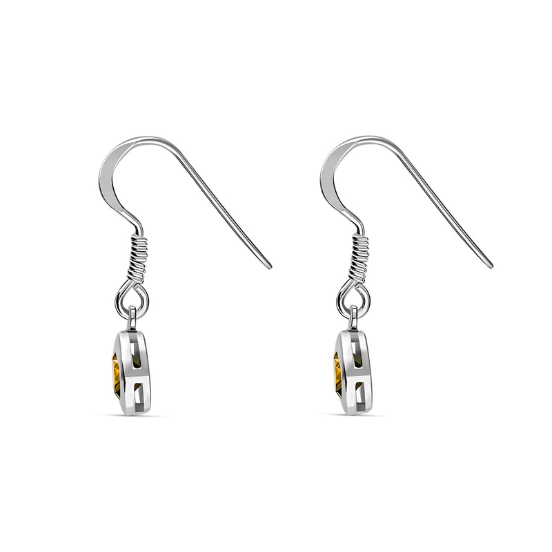 Sterling Silver Citrine 5mm Round Framed Drop Earrings