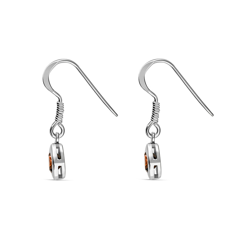 Sterling Silver Garnet 5mm Round Framed Drop Earrings