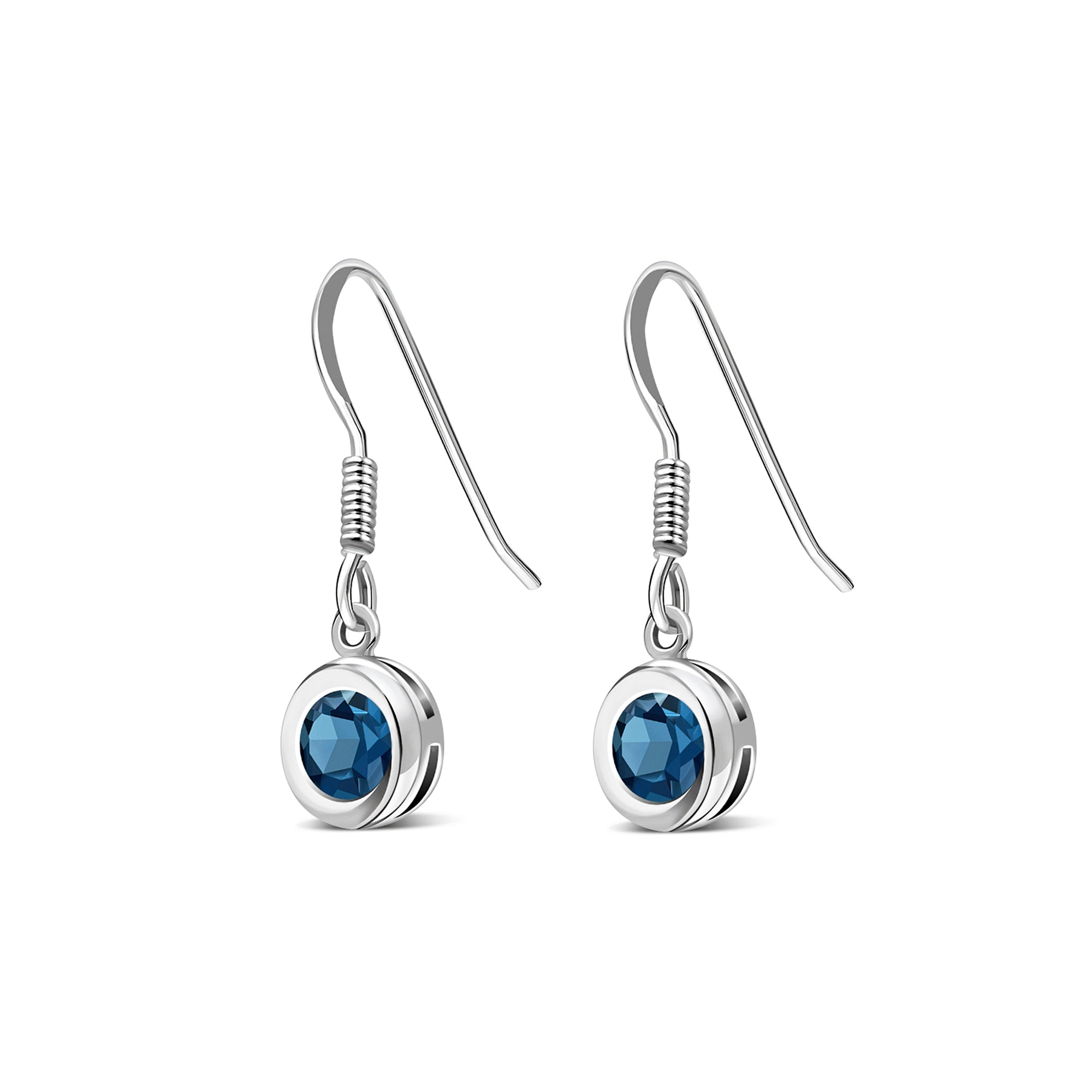 Sterling Silver London Blue Topaz 5mm Round Framed Drop Earrings