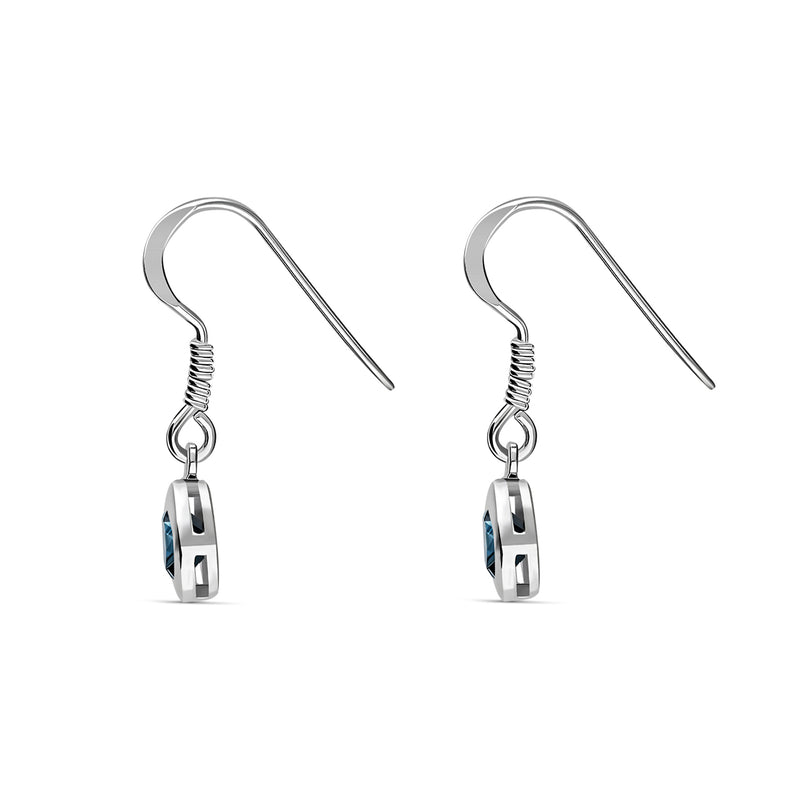 Sterling Silver London Blue Topaz 5mm Round Framed Drop Earrings