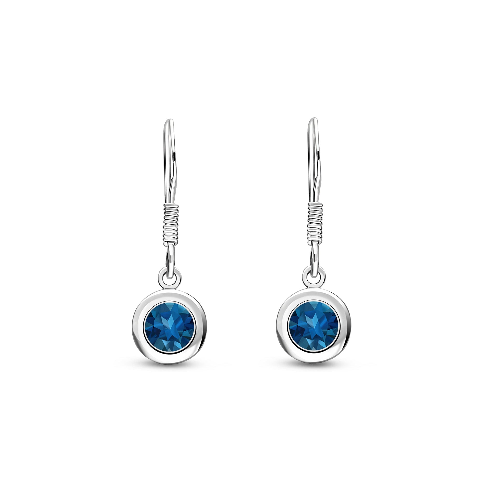 Sterling Silver London Blue Topaz 5mm Round Framed Drop Earrings