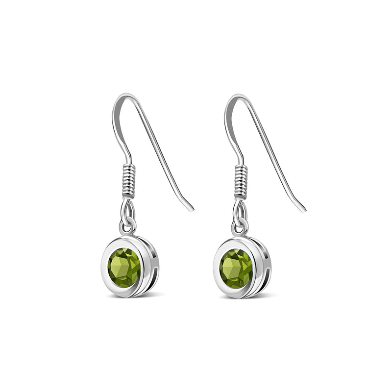 Sterling Silver Peridot 5mm Round Framed Drop Earrings