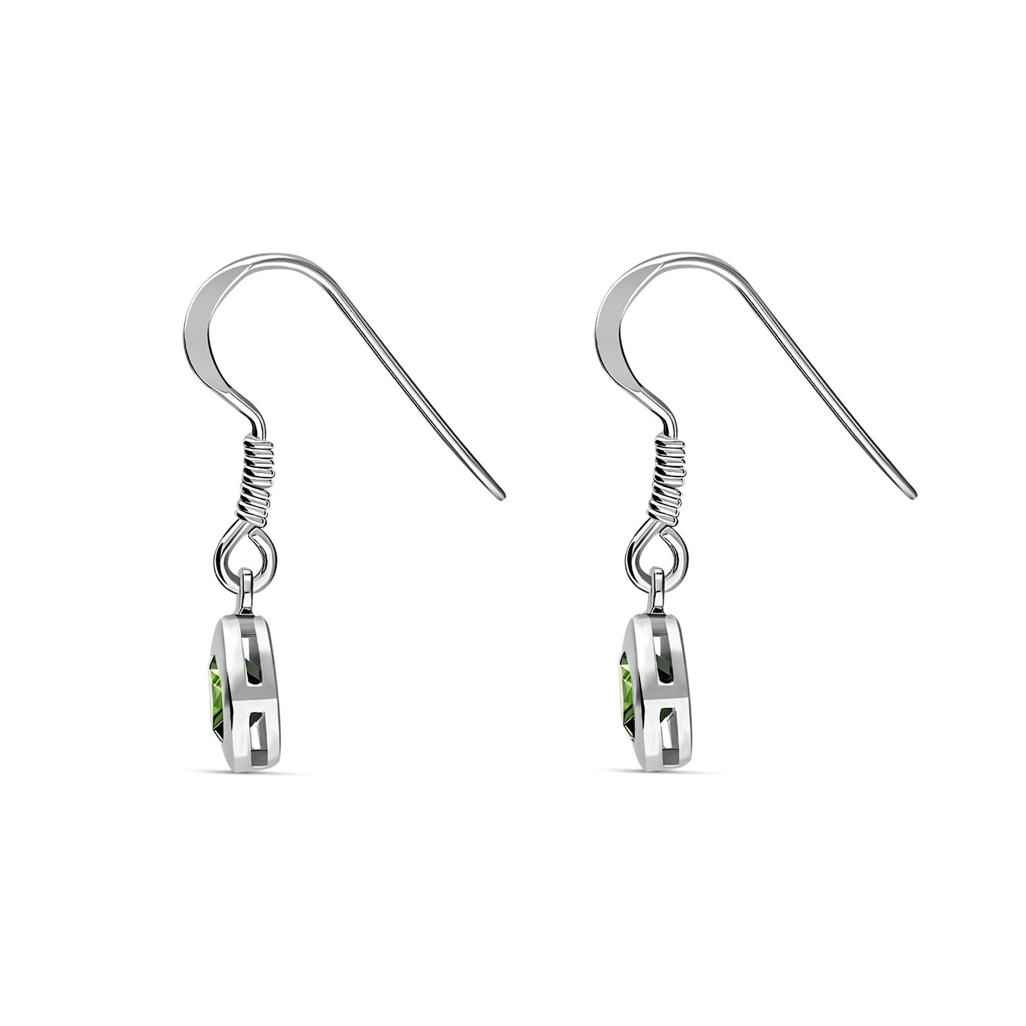 Sterling Silver Peridot 5mm Round Framed Drop Earrings