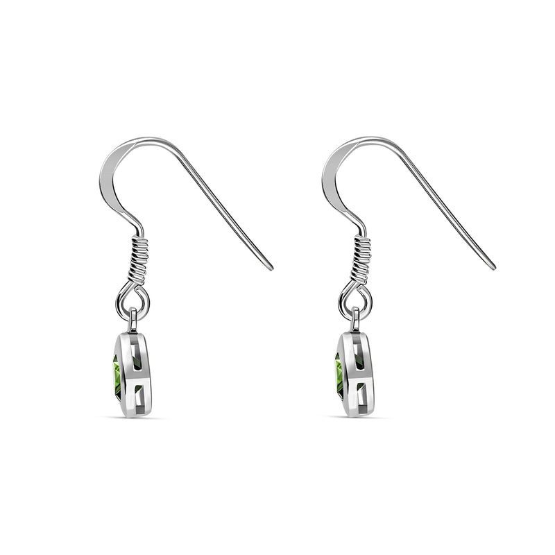 Sterling Silver Peridot 5mm Round Framed Drop Earrings