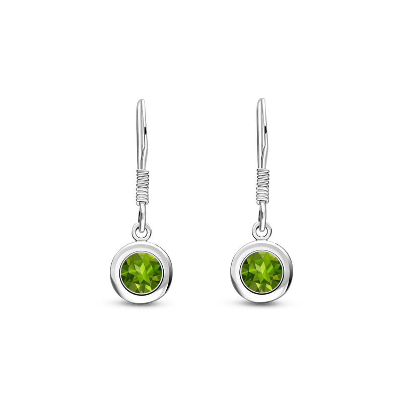 Sterling Silver Peridot 5mm Round Framed Drop Earrings