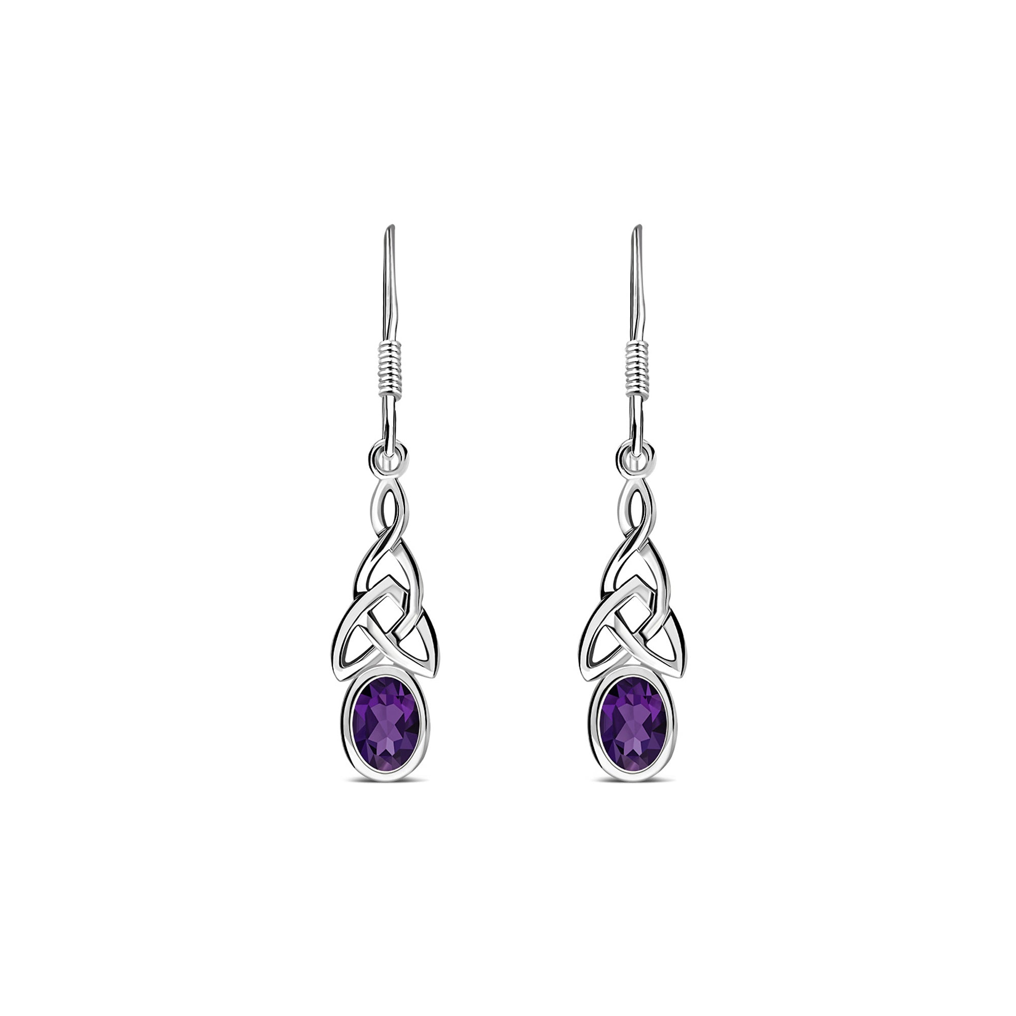 Sterling Silver Amethyst Celtic Oval Drop Earrings