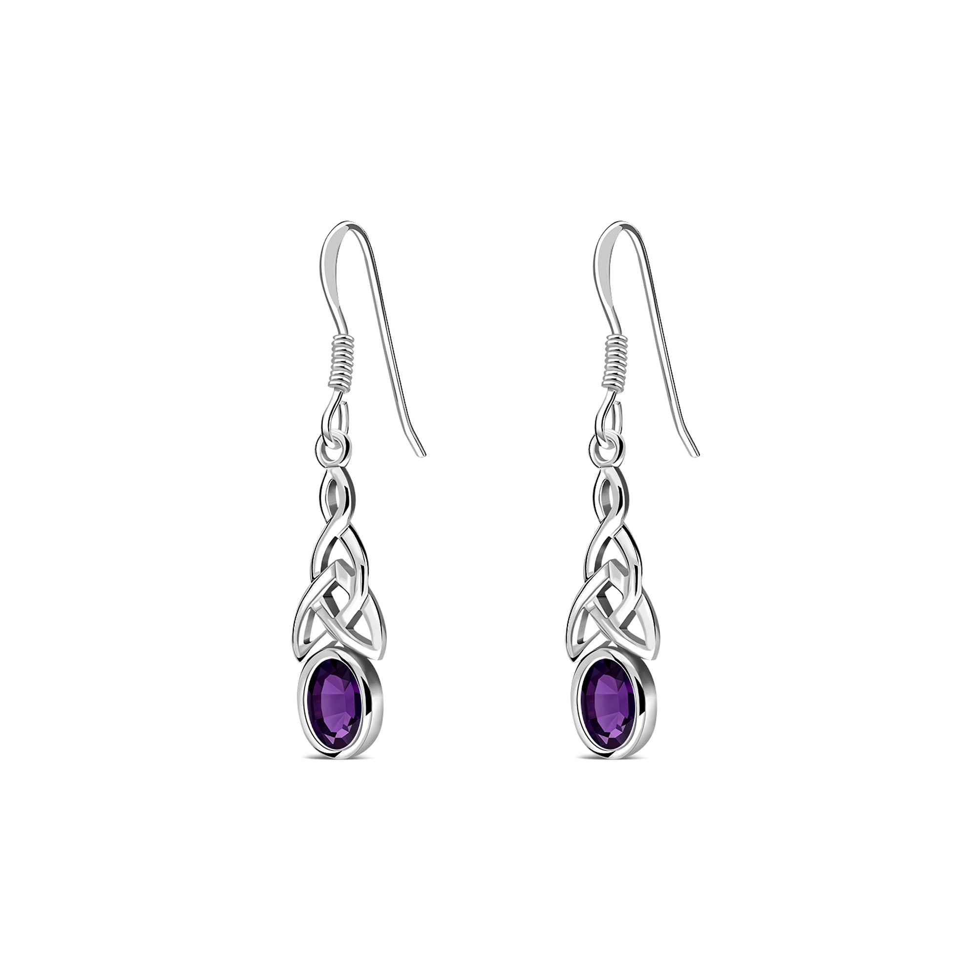 Sterling Silver Amethyst Celtic Oval Drop Earrings