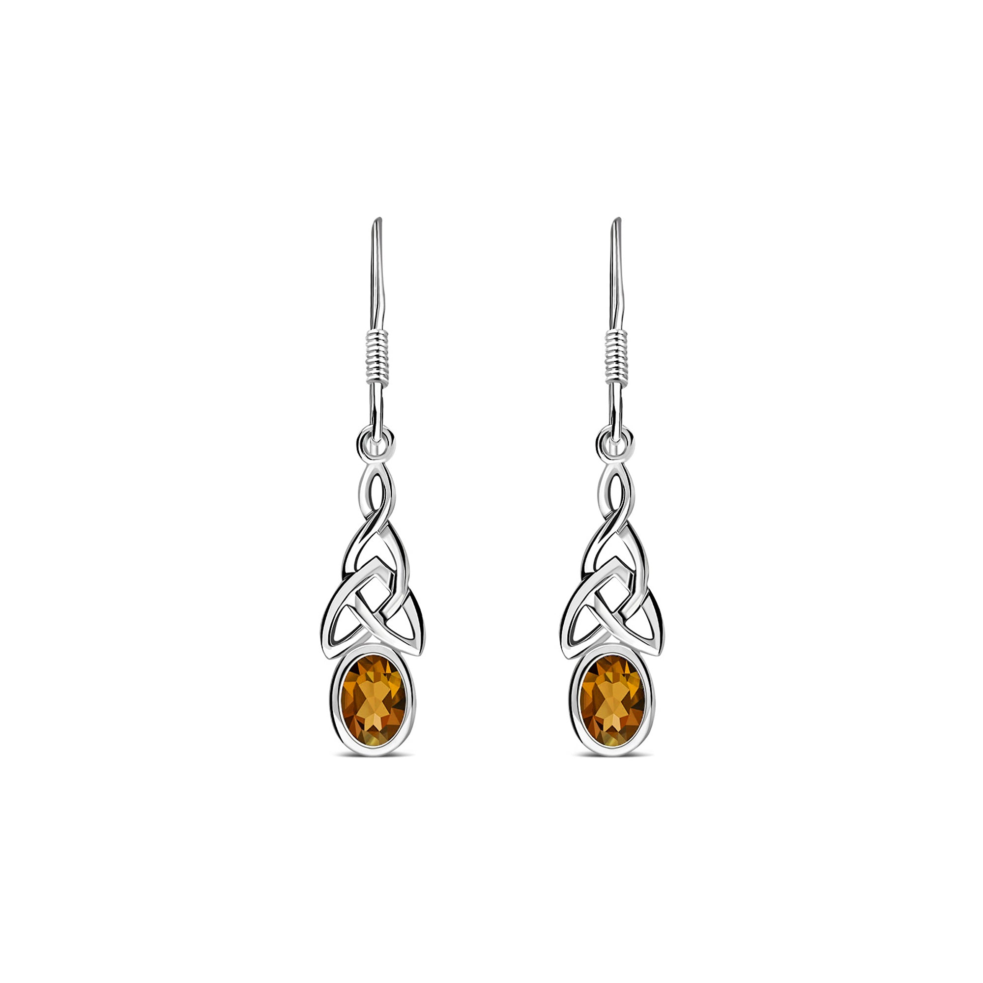 Sterling Silver Citrine Celtic Oval Drop Earrings