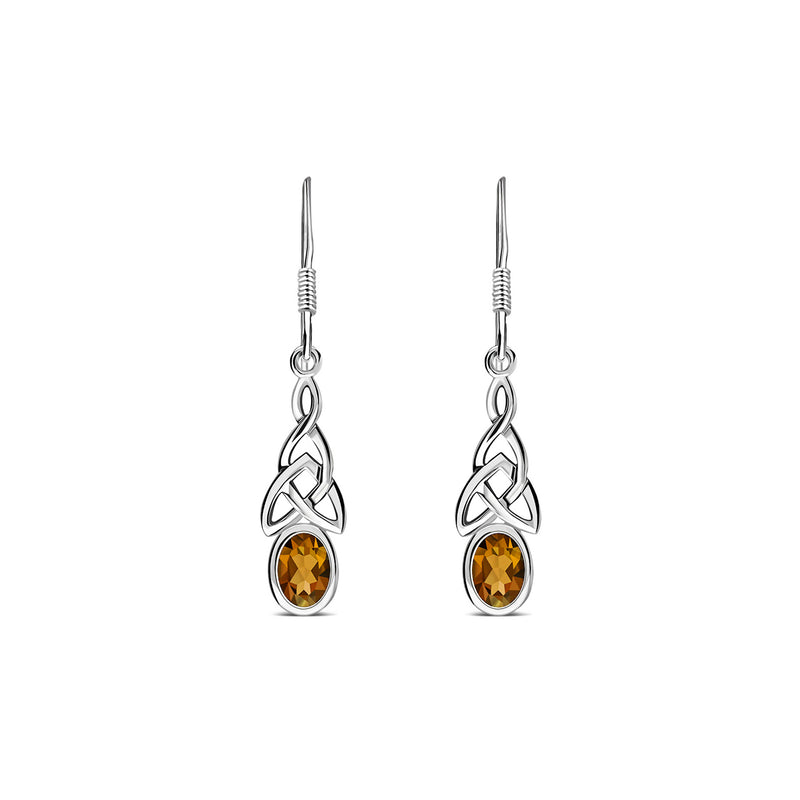 Sterling Silver Citrine Celtic Oval Drop Earrings