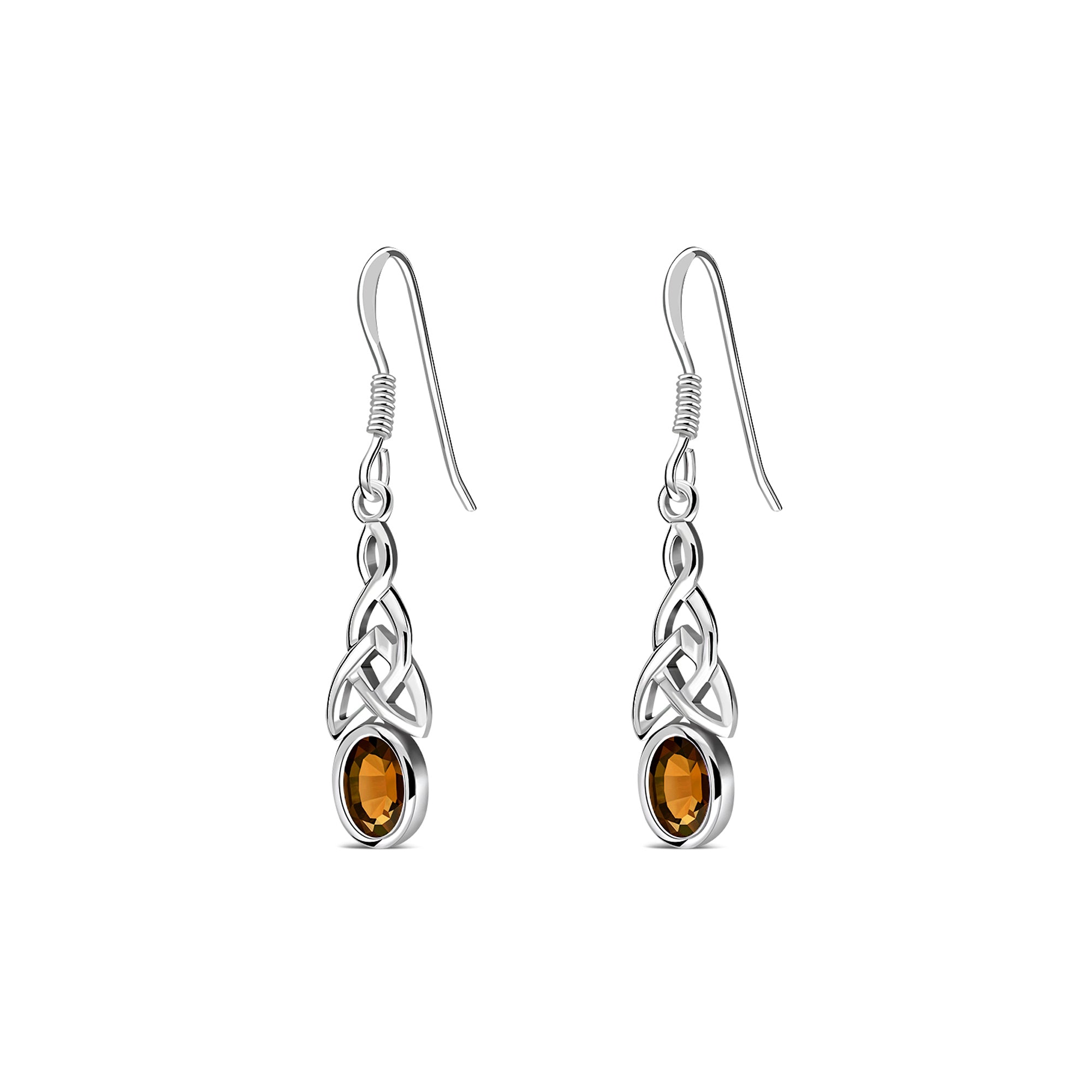 Sterling Silver Citrine Celtic Oval Drop Earrings