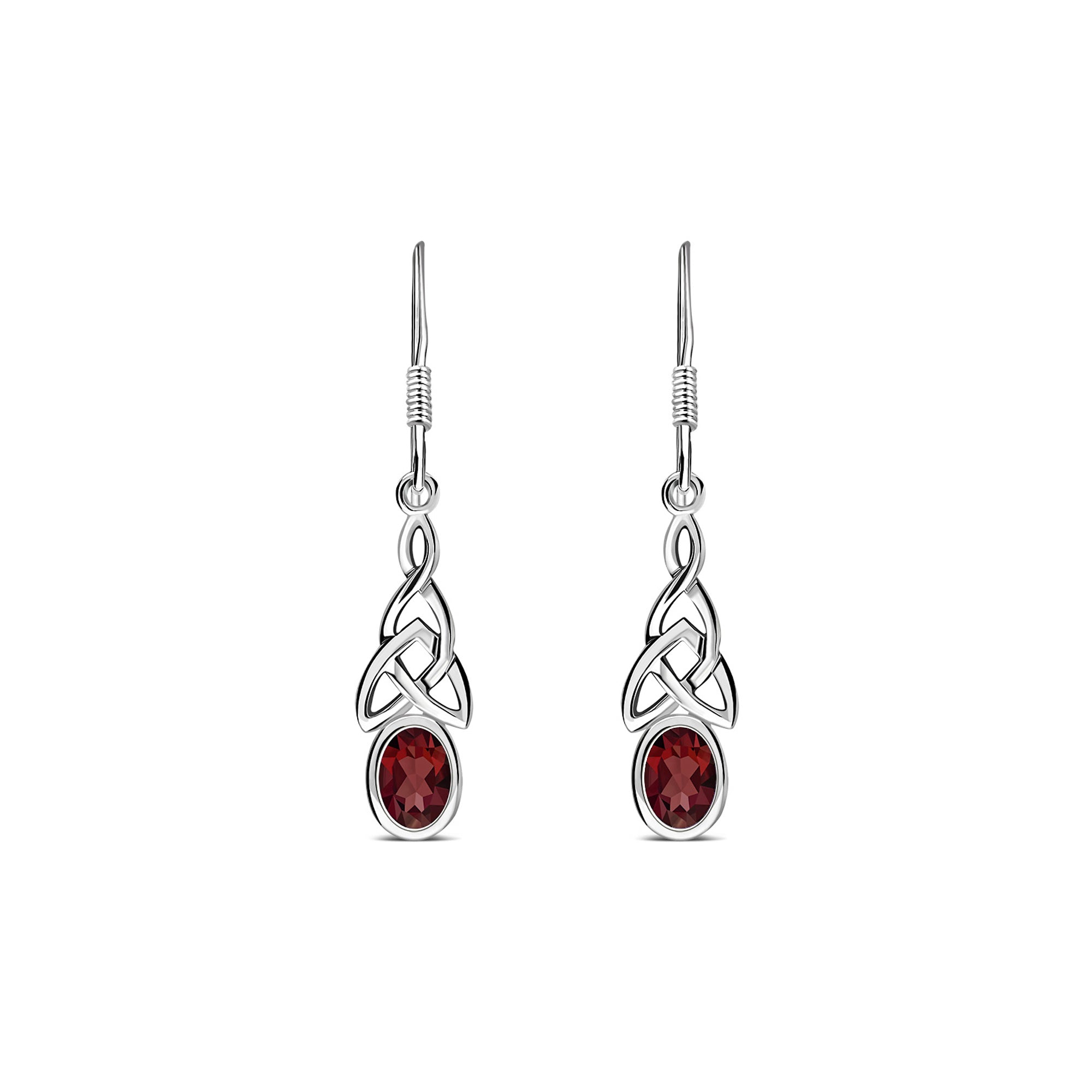 Sterling Silver Garnet Celtic Oval Drop Earrings