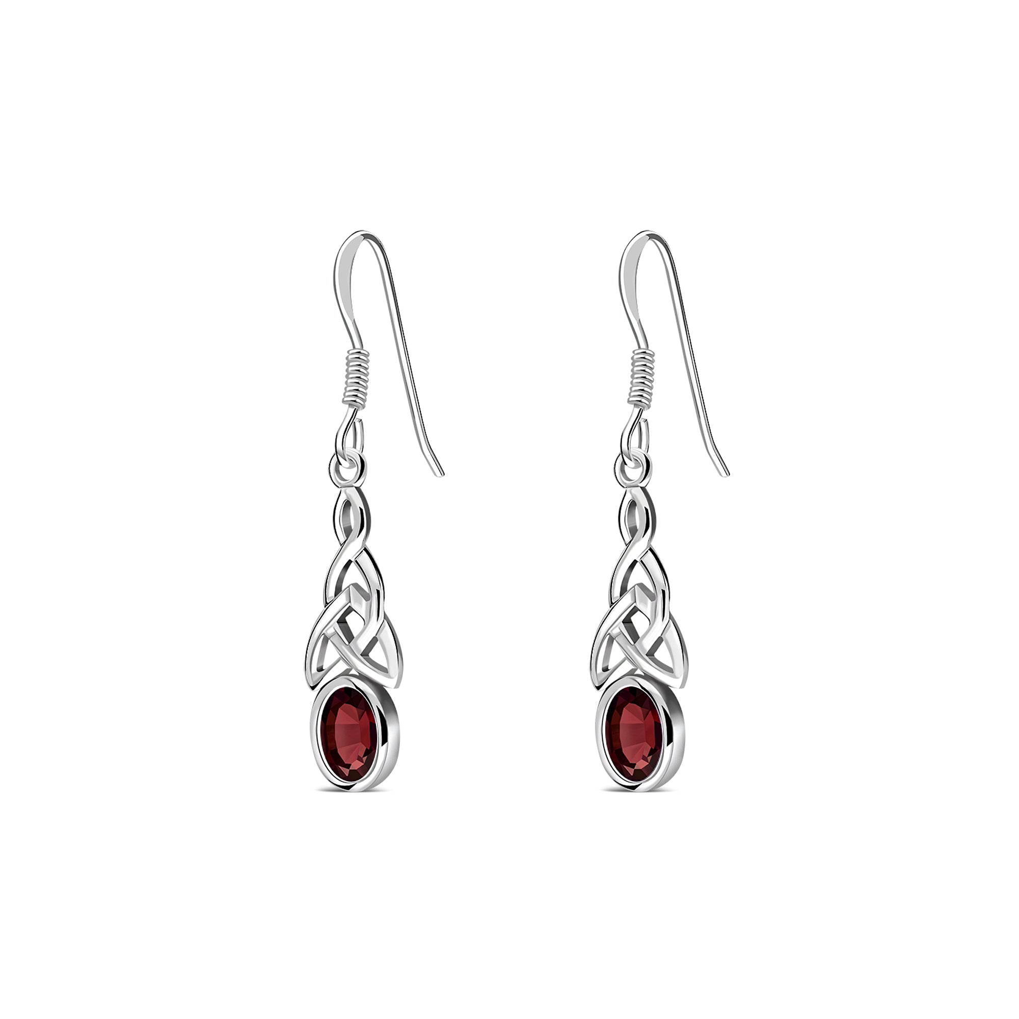 Sterling Silver Garnet Celtic Oval Drop Earrings