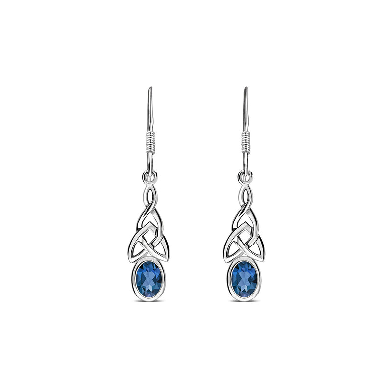 Sterling Silver London Blue Topaz Celtic Oval Drop Earrings