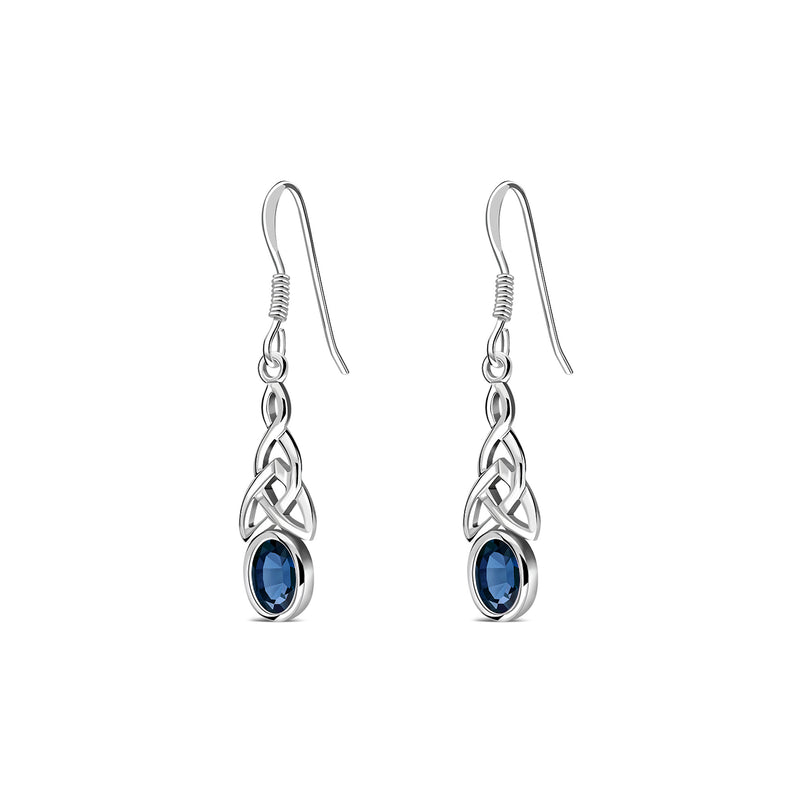 Sterling Silver London Blue Topaz Celtic Oval Drop Earrings