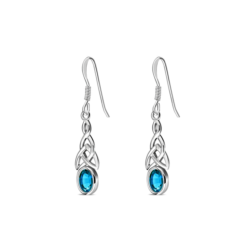 Sterling Silver Swiss Blue Topaz Celtic Oval Drop Earrings