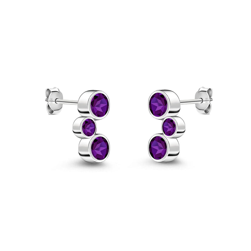 Sterling Silver Amethyst Bubble Stud Earrings