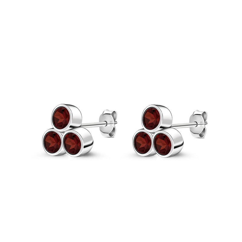 Sterling Silver Garnet Bubble Cluster Stud Earrings