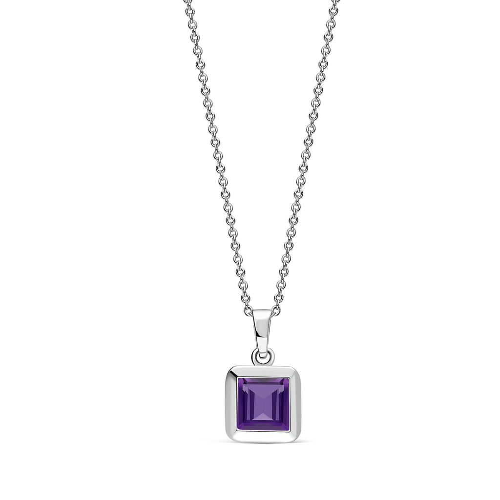 Sterling Silver Amethyst Square Pendant Yorkshire Jewellery Co