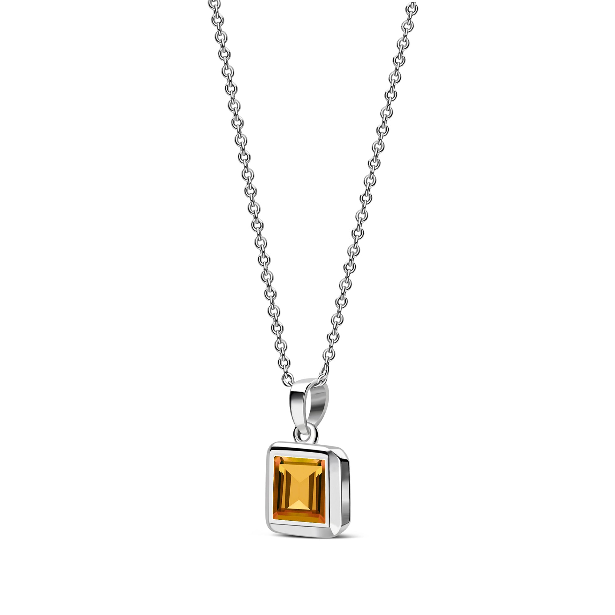 Sterling Silver Citrine Square Framed Pendant